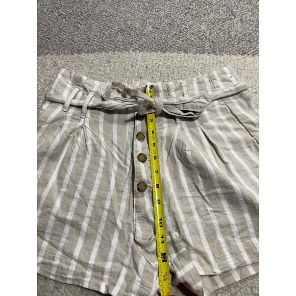 Abercrombie & Fitch Linen Cotton Button Shorts Womens Medium Tan White Stripes - Picture 2 of 11